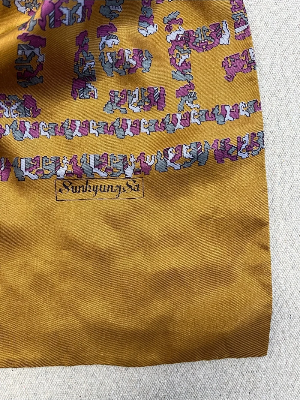 Vintage Sunburning Silk Blend Scarf Mustard Gold Abstract 50” Long